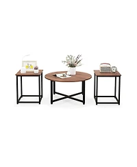 Gouun 3-Piece Table Set Round Table and 2PCS Square End Tables