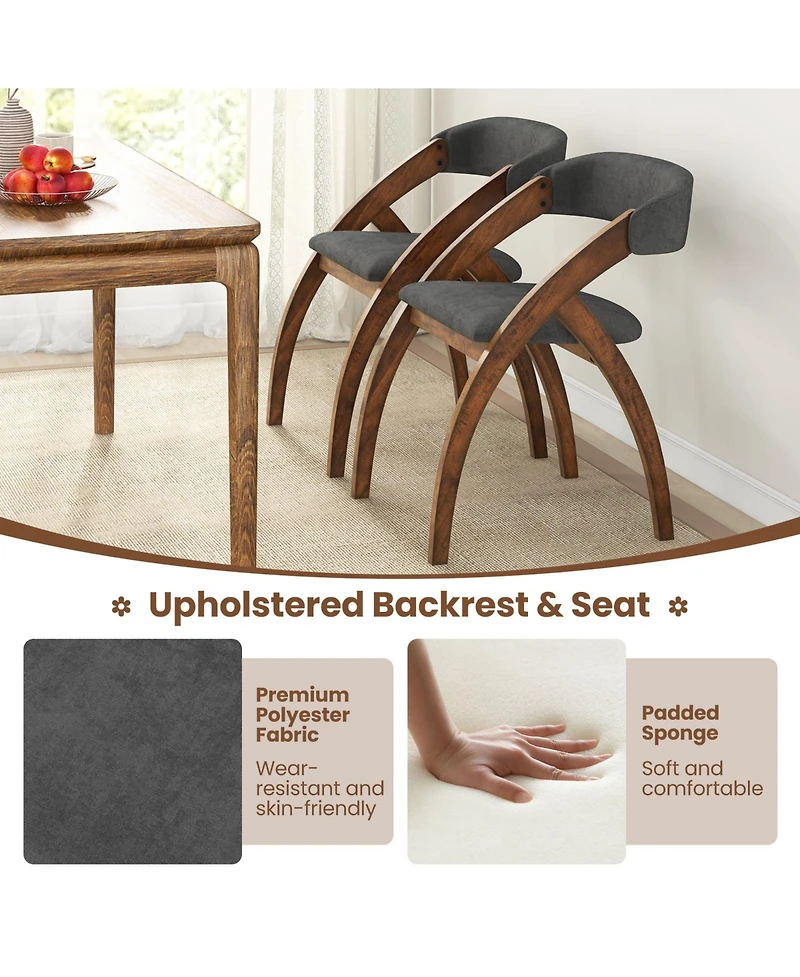 Gouun Dining Chair Set of 2 with Padded Cushion and Curved Back for Living Room