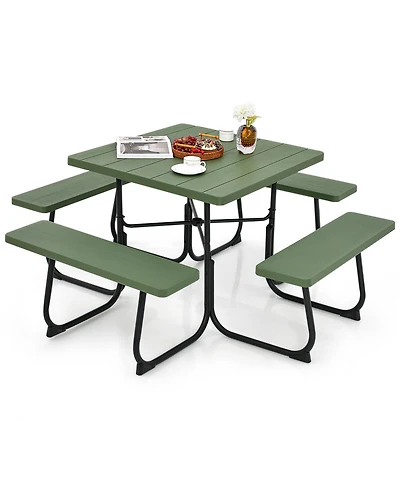 Outdoor Picnic Table with 4 Benches and Umbrella Hole