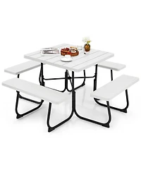 Outdoor Picnic Table with 4 Benches and Umbrella Hole