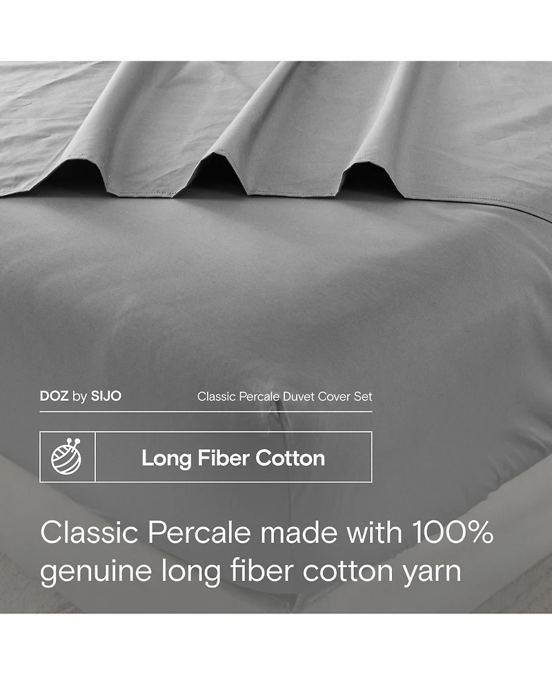 Doz by Sijo Doz 100% Long Staple Percale Cotton Duvet Cover Set, Hotel Cool Crisp, Breathable, Durable