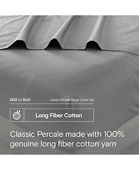 Doz by Sijo Doz 100% Long Staple Percale Cotton Duvet Cover Set, Hotel Cool Crisp, Breathable, Durable