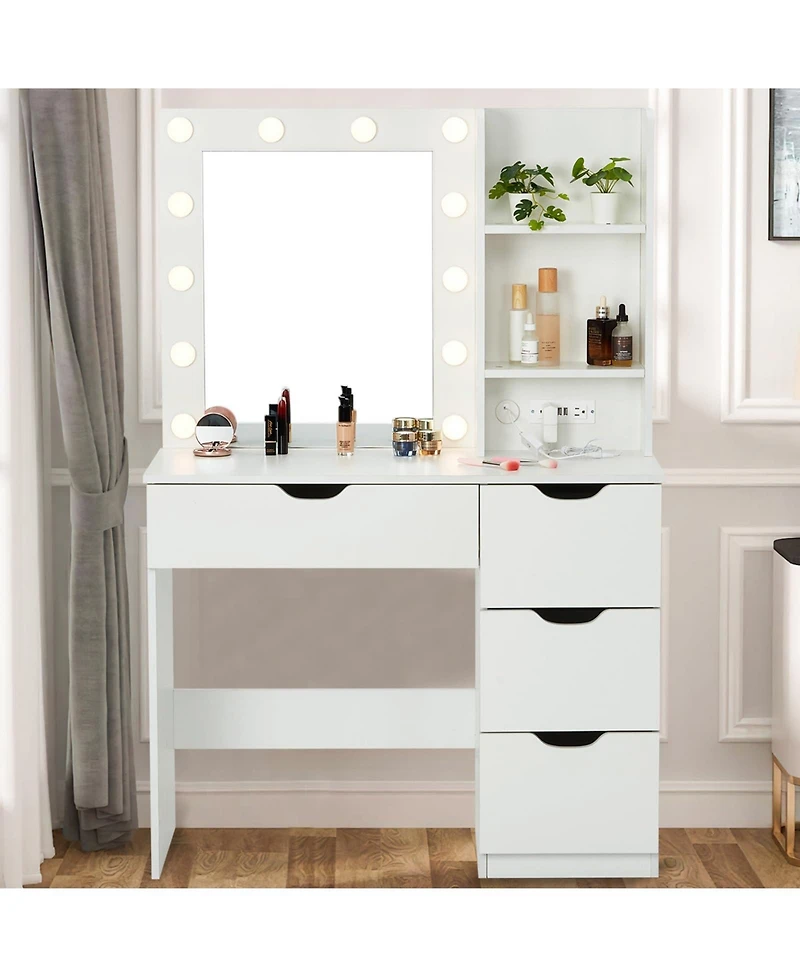 gaomon Makeup Vanity with Drawers, Vanity Desk with Mirror and Lights in 3 Colors
