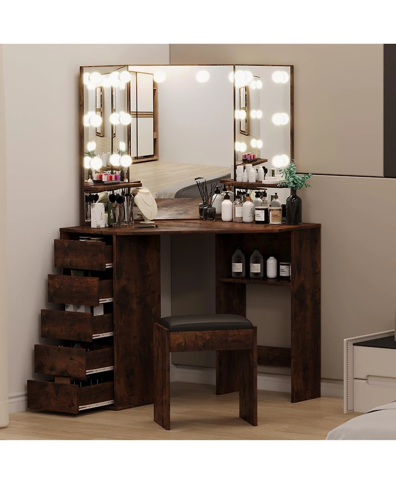 gaomon Vanity Desk with Mirror and Lights - Vanity with 3 Lighting Options