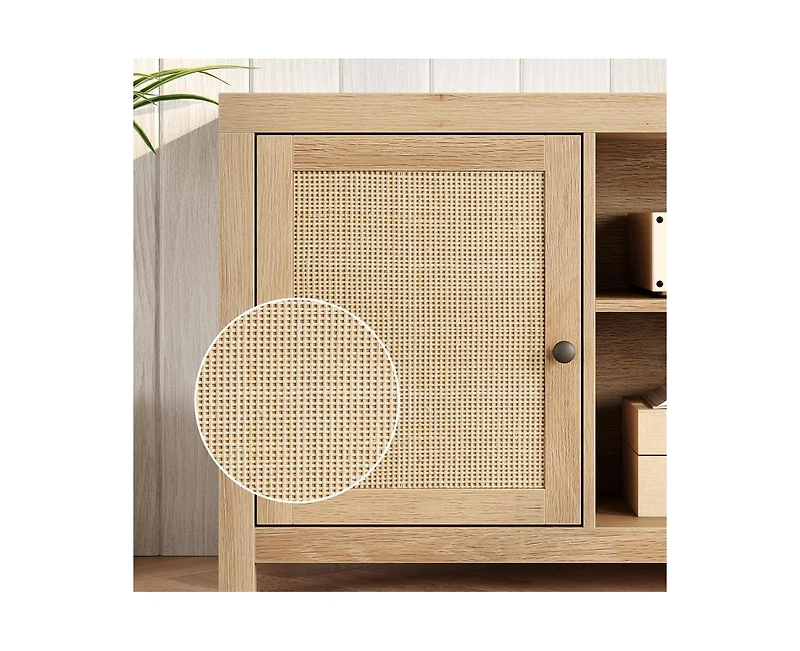 gaomon Boho Tv Stand for 65 Inch, Rattan Entertainment Center with 2-Tier Storage