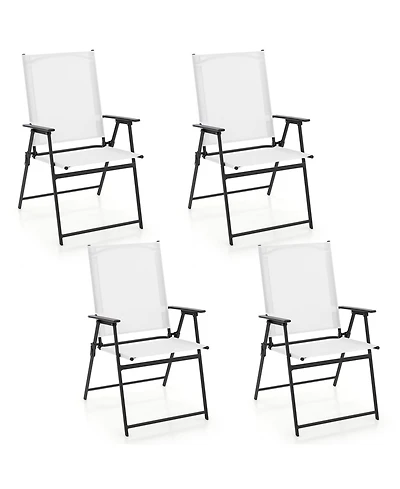 Gymax Set of 4 Patio Portable Metal Folding Chairs Dining Chair Set White