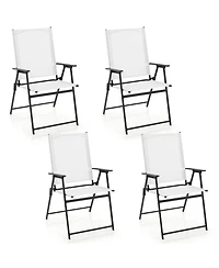 Gymax Set of 4 Patio Portable Metal Folding Chairs Dining Chair Set White