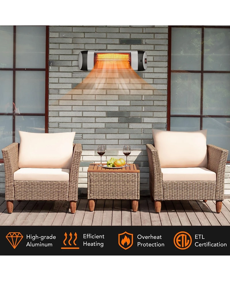 1500W Wall-Mounted Electric Patio Infrared Heater with Remote Control