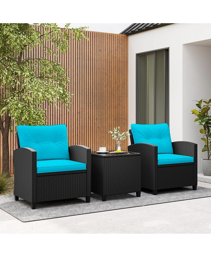 Gouun 3 Pieces Patio Furniture Set with Tempered Glass Table