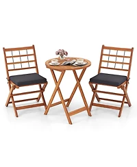 Gouun 3 Pieces Acacia Wood Patio Bistro Set with Cushions