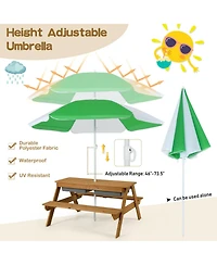 Gouun 3-in-1 Kids Outdoor Picnic Water Sand Table with Umbrella Play Boxes