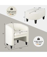 Gouun Modern Upholstered Barrel Teddy Velvet Chair with Ottoman