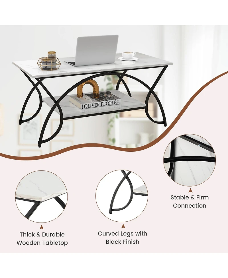 Gouun 2-Tier Faux Marble Table with Marble Top and Metal Frame