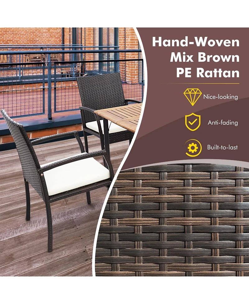 7 Pieces Patio Rattan Dining Set with Umbrella Hole-l-shaped Handrail