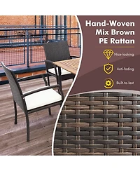 7 Pieces Patio Rattan Dining Set with Umbrella Hole-l-shaped Handrail