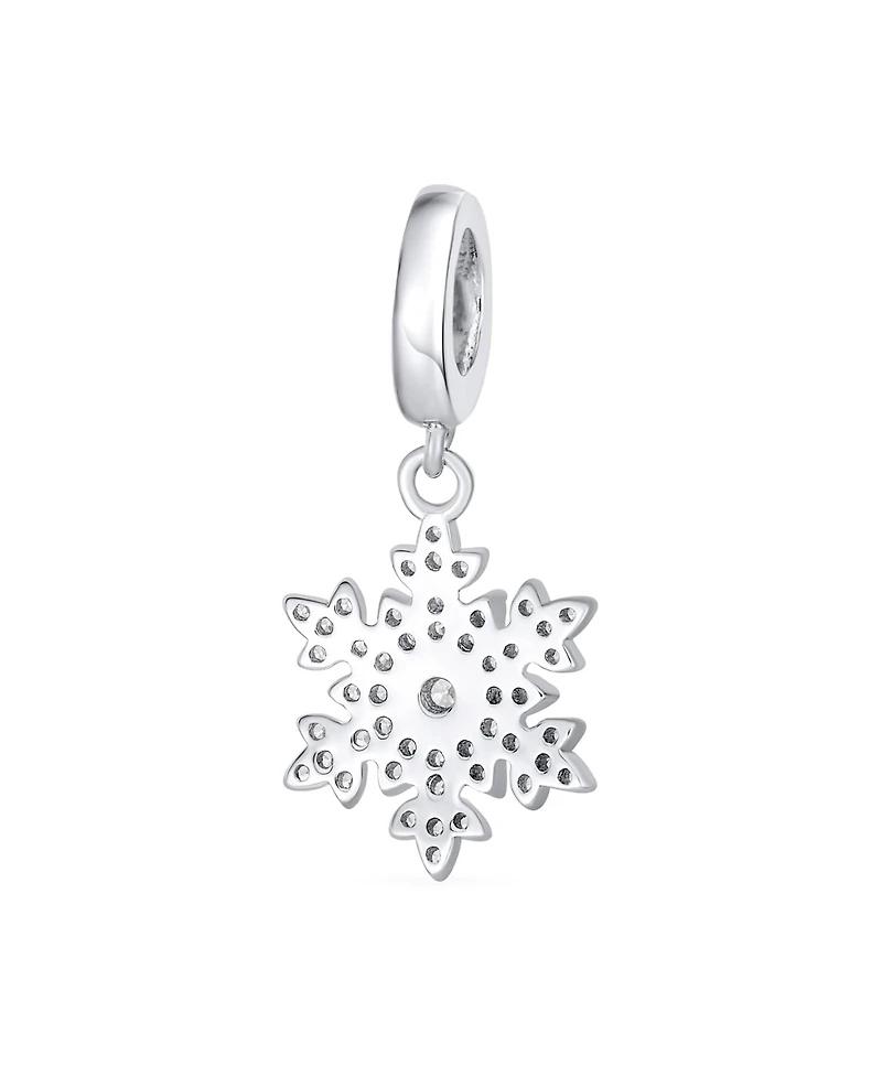 Bling Jewelry Christmas Dangle Snowflake Bead Charm .925 Sterling Silver