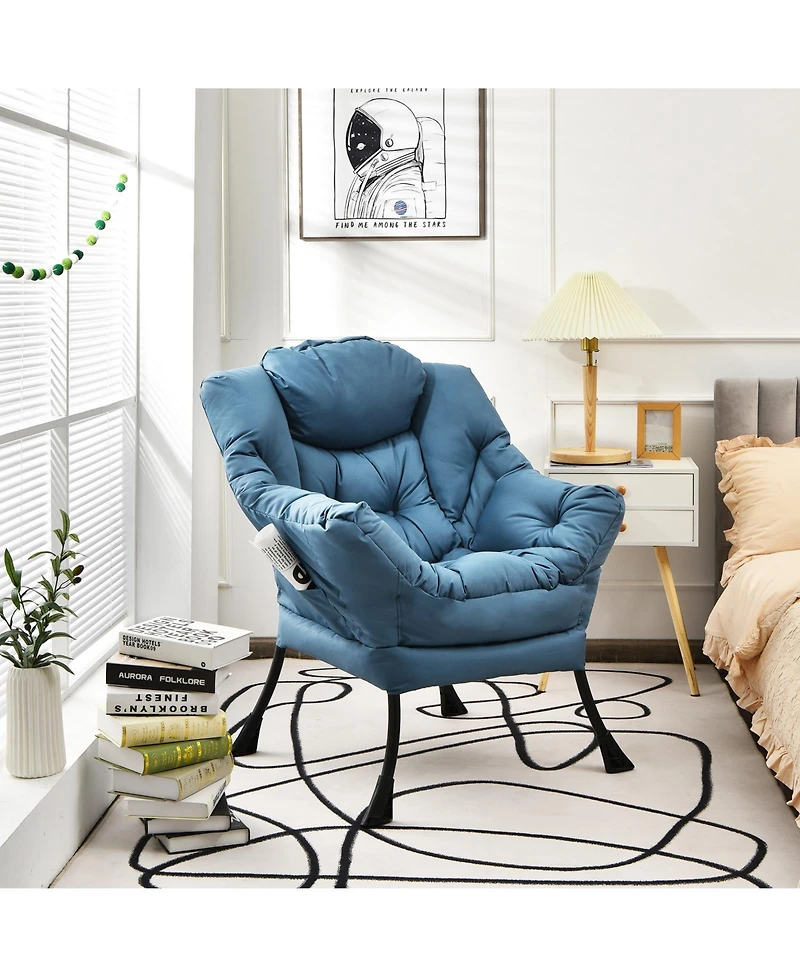 Gouun Modern Polyester Fabric Lazy Chair with Steel Frame and Side Pocket