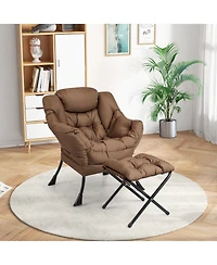 Gouun Modern Accent Sofa Chair with Folding Footrest and Side Pocket