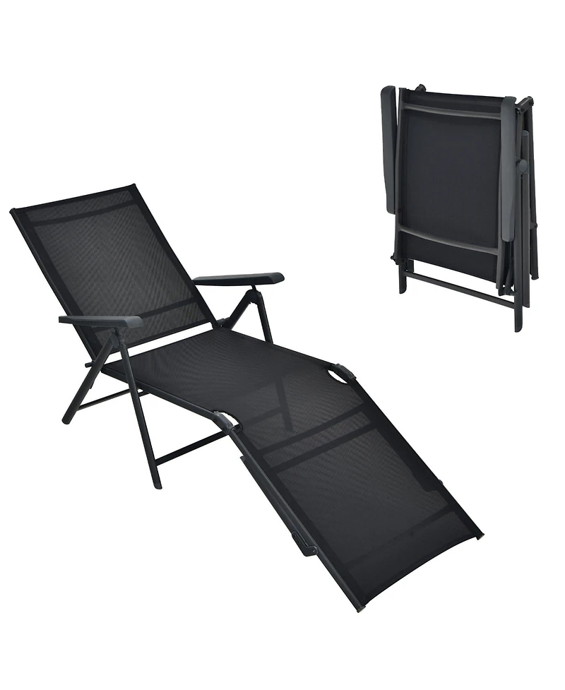Gouun Patio Foldable Chaise Lounge Chair with Backrest and Footrest