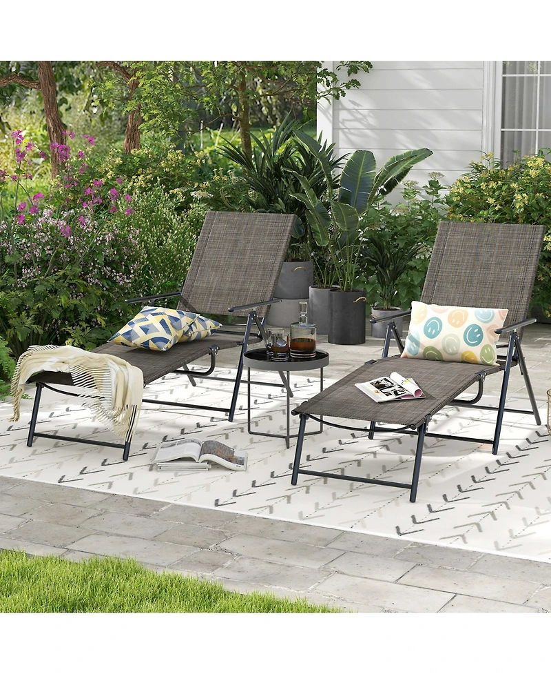 Gouun 2 Piece Patio Folding Chaise Lounge Chairs Recliner with 6-Level Backrest