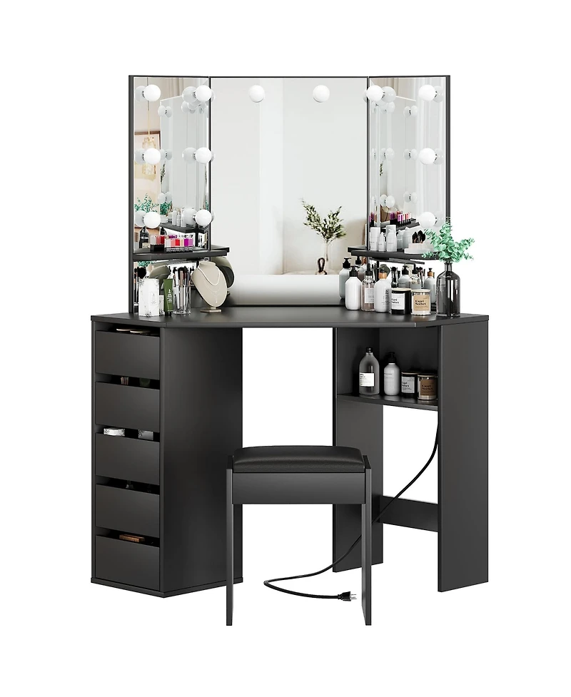 gaomon Vanity Desk with Mirror and Lights - Vanity with 3 Lighting Options