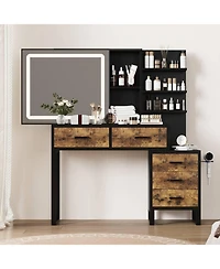 gaomon Vanity Desk, Makeup Vanity with Adjustable Led Lighted Sliding Mirror, Charging Station