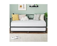 gaomon Twin Daybed with Trundle, Modern Metal Daybed with Classic Headboard, Steel Slat Support Sofa Bed for Bedroom, Living Room