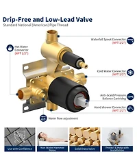 Slickblue Male Npt Tub Faucet with Hand Shower Waterfall Bathtub Shower System with Brass Valve