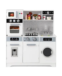 Gymax ids Play Kitchen Toy Set w/ Water Dispenser Sink Faucet Microwave Oven Utensils