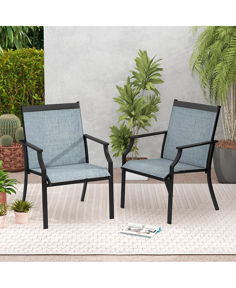 Gymax Set of 2 Patio Dining Chairs Outdoor Armchairs w/ Sturdy Metal Frame