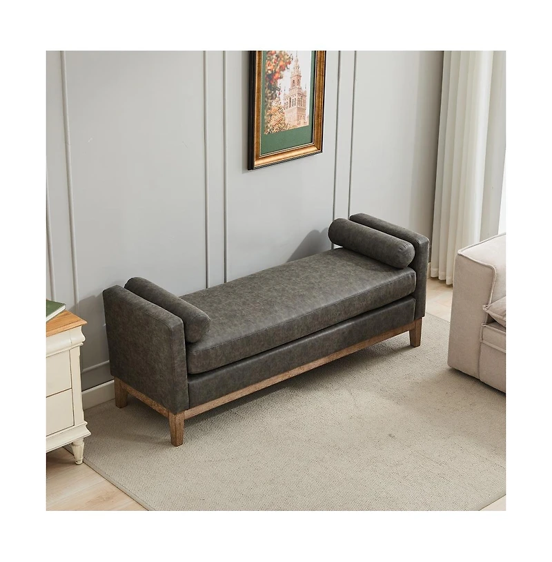 66" Upholstered Bench Daybed Ottoman with Wood Legs for Bedroom, Living Room, Entryway-The Pop Home