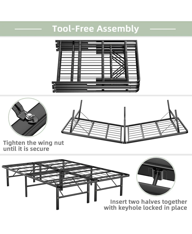 Gouun Queen Size Foldable Metal Platform Bed with Tool-Free Assembly-Queen size