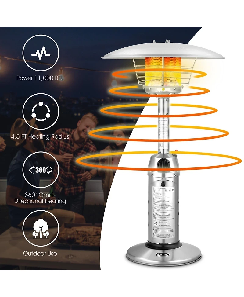 Gouun 11 000BTU Portable Tabletop Patio Stainless Steel Standing Propane Heater