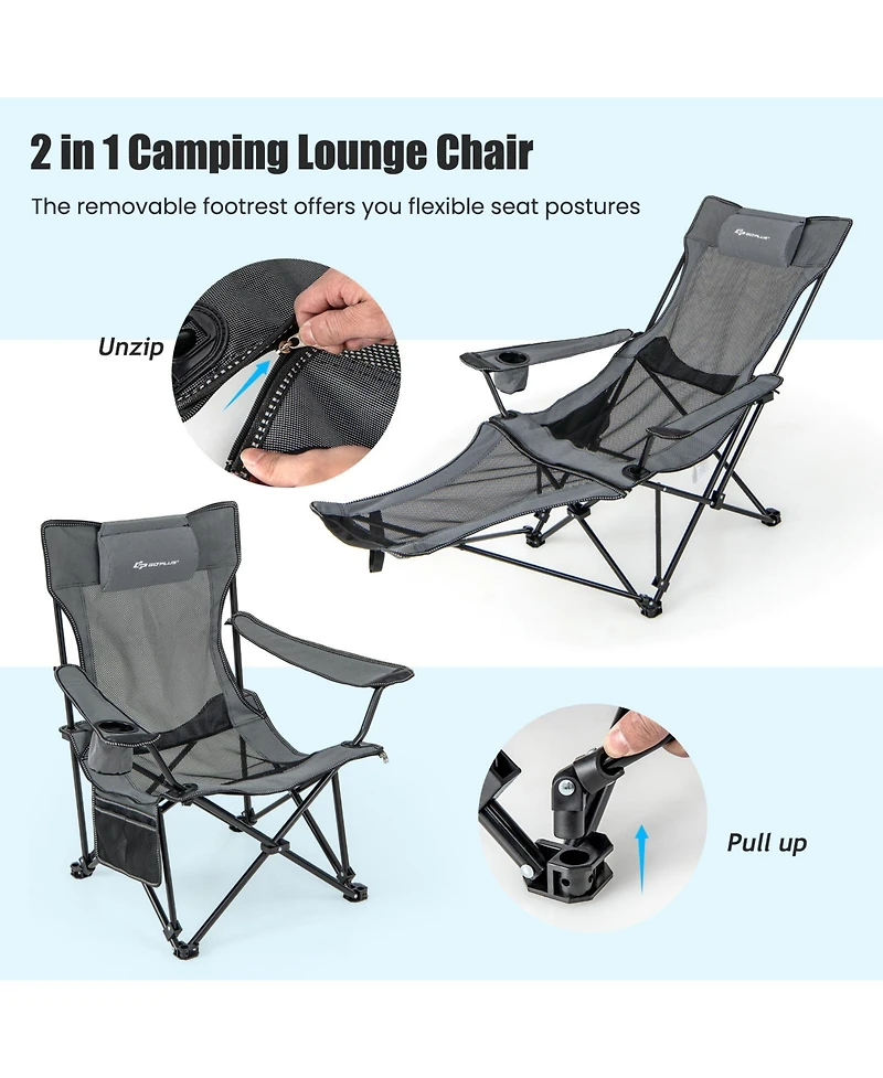 Gouun Camping Lounge Chair with Detachable Footrest Adjustable Backrest