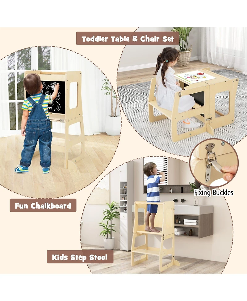 Gouun 7-in-1 Toddler Climbing Toy Connected Table and Chair Set for Boys and Girls Aged 3-14 Years Old