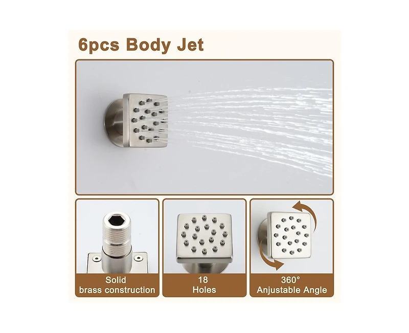 Casainc 3 Functions 12 Inch Wall Mount Thermostatic Shower System with 6 Body Jets