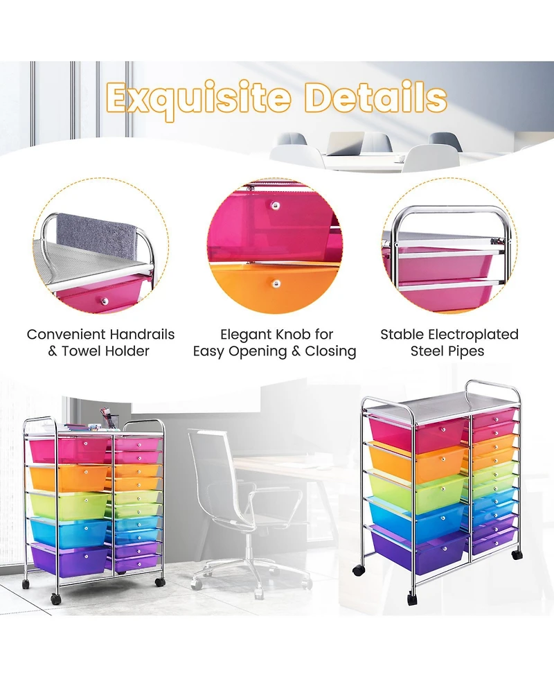 Gouun 15-Drawer Utility Rolling Organizer Cart Multi-Use Storage