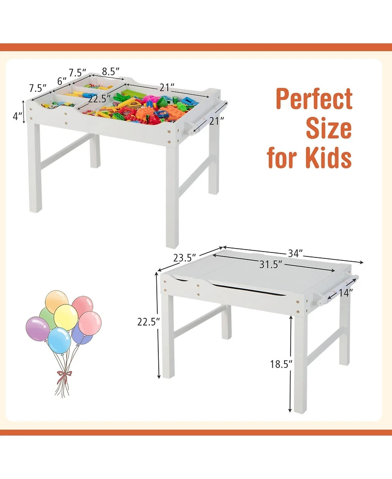 Gouun Kids Multi Activity Play Table Wooden Building Block Desk with Storage Paper Roll