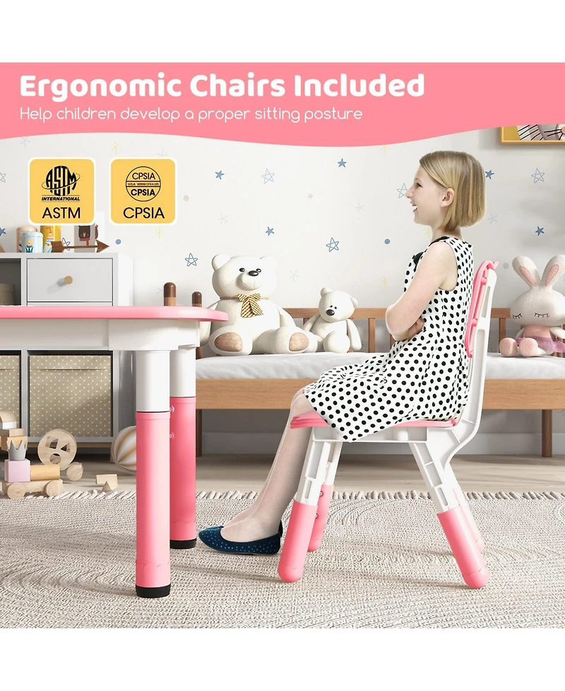 Gouun Kids Table and Chairs Set for 4 with Graffiti Desktop