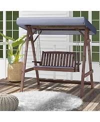Gouun 2-Person Porch Swing with Fir Wood Stand and Tilt Canopy