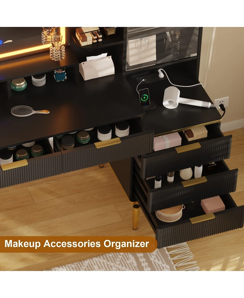 gaomon Makeup Vanity Desk with Lights & Power Outlet