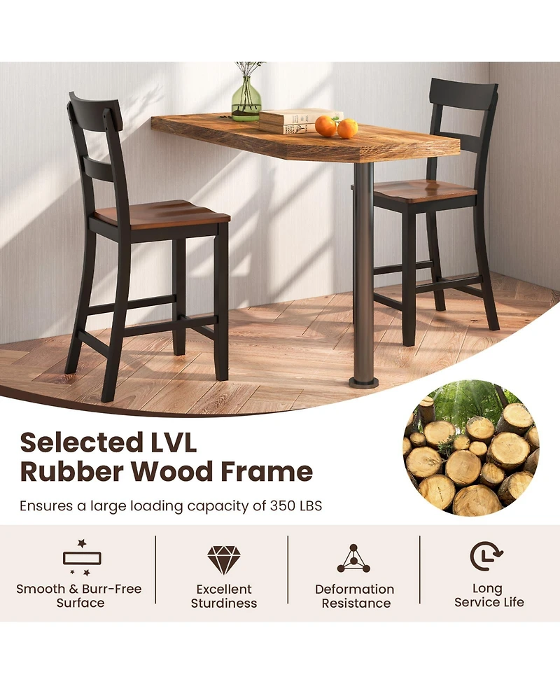 Farmhouse Dining Bar Stool Set of 2 with Solid Rubber Wood Frame