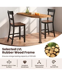 Farmhouse Dining Bar Stool Set of 2 with Solid Rubber Wood Frame