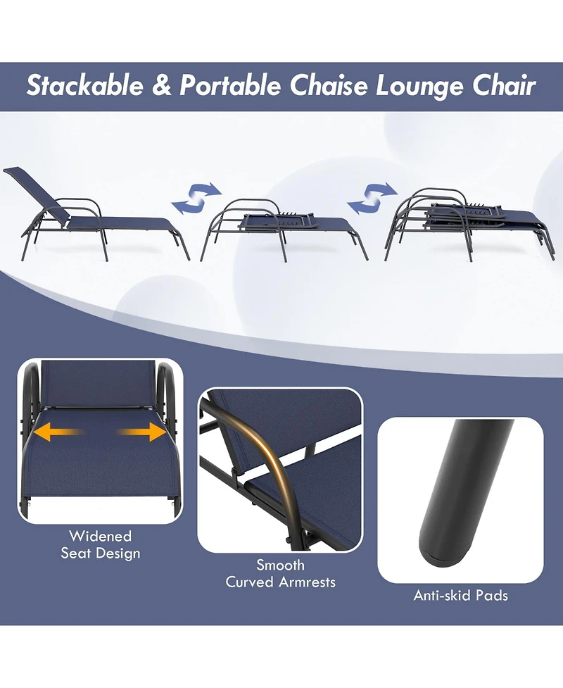 Gouun 2 Pcs Outdoor Patio Lounge Chair Chaise Fabric with Adjustable Reclining Armrest