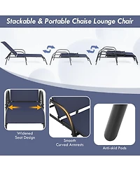 Gouun 2 Pcs Outdoor Patio Lounge Chair Chaise Fabric with Adjustable Reclining Armrest