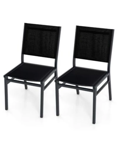 Gouun Outdoor Dining Chairs with Breathable Seat Backrest for Backyard Porch Poolside-Set of 2