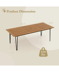 Gouun 86.5 Inch Rectangular Patio Dining Table for 8 with Acacia Wood Tabletop and Umbrella Hole-86.5 inches