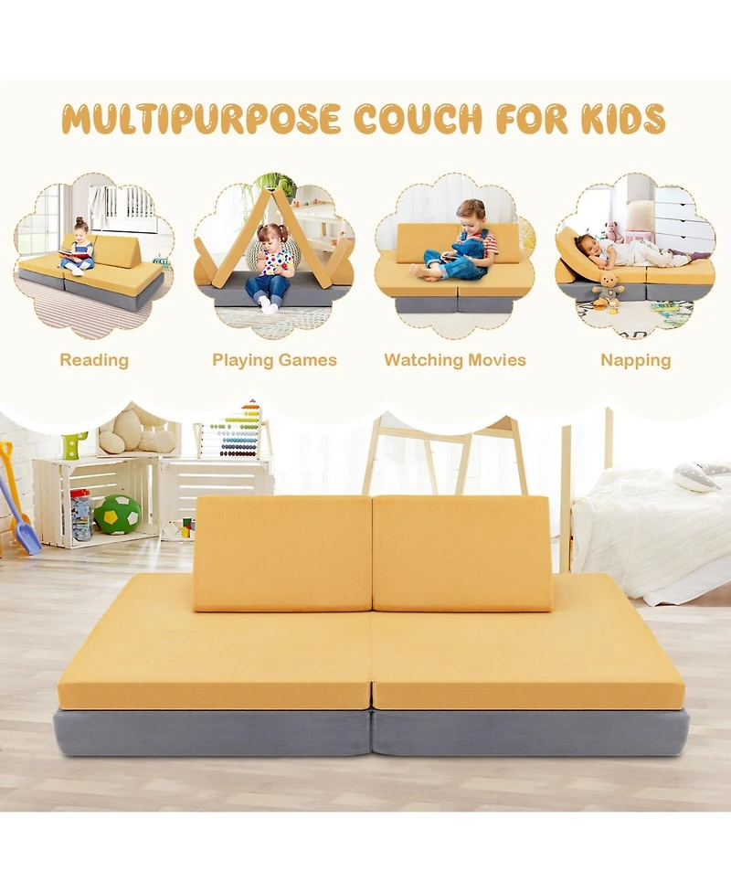 Gouun 4 Pieces Convertible Kids Couch Set with 2 Folding Mats