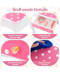 Gouun Princess Pretend Play Makeup Dressing Table with Cute Polka Dot Print