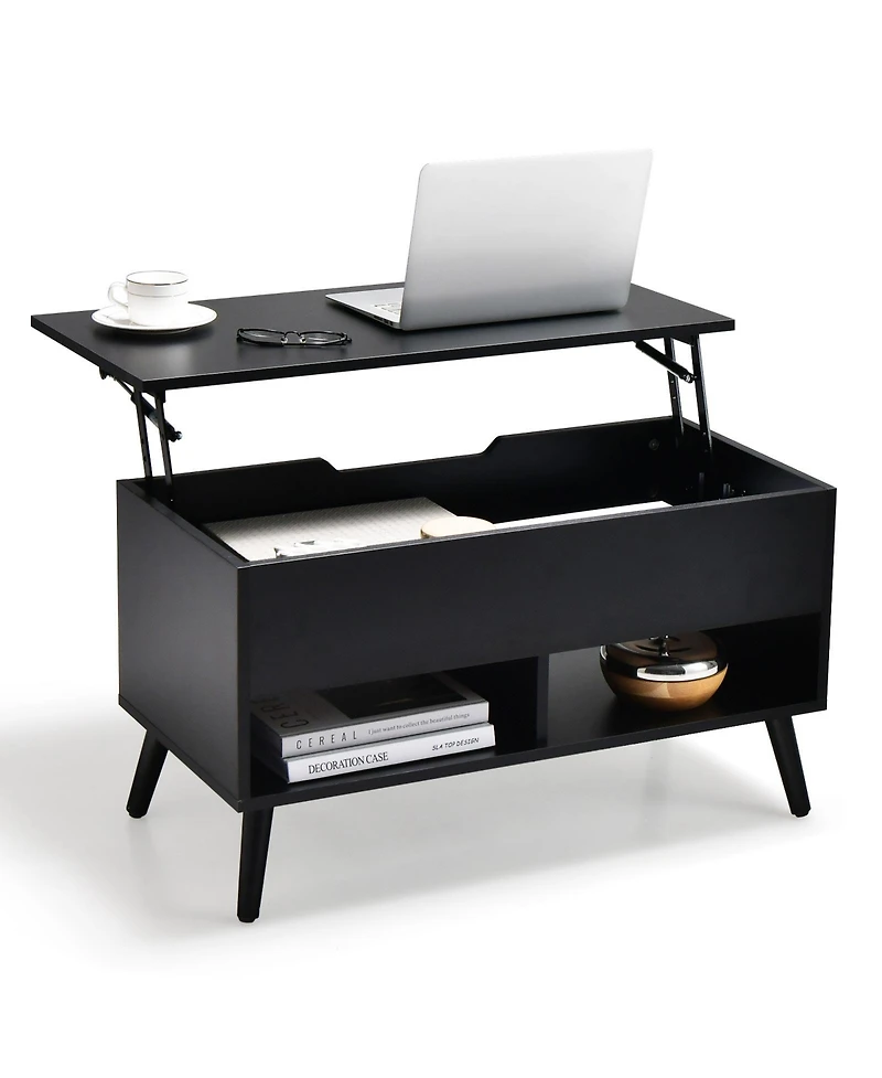 Gouun 31.5 Inch Lift Top Table with Hidden Compartment and 2 Storage Shelves